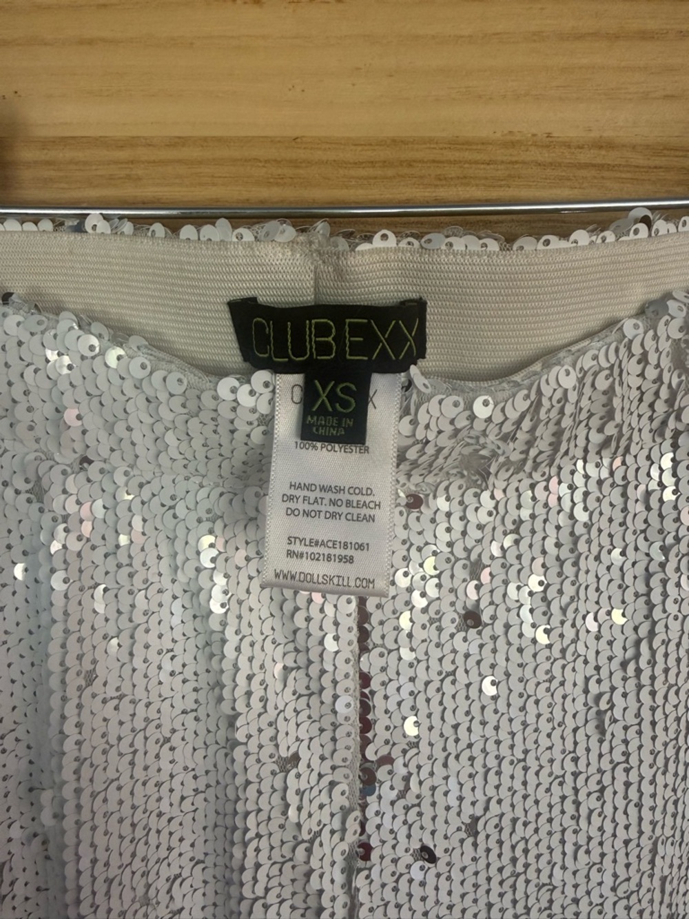 (NWOT) CLUB EXX White & Silver Sequin Flare Pants - High-Waist Bell Bottoms - Picture 3 of 3